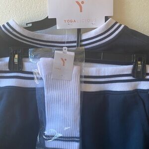 Yogalicious Navy and White Yoga Women’s 3 Piece Set
